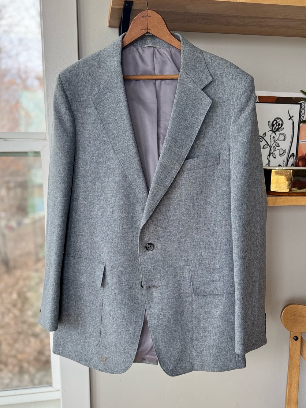 Vintage 70s Levi's Action Suit Jacket Light Gray Sport Coat Two Button Blazer 40